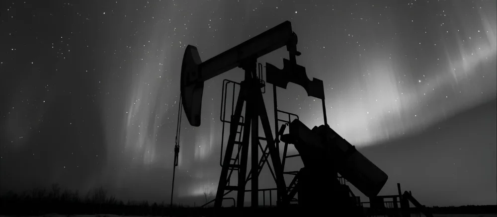 pumpjack with northern lights